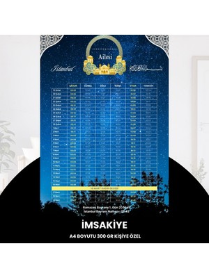 Fırsatkolik Ramazan Imsakiyesi - 300 gr - A4 Boyut Kişiye Özel Isimli & Logolu 1 Adet Gökyüzü