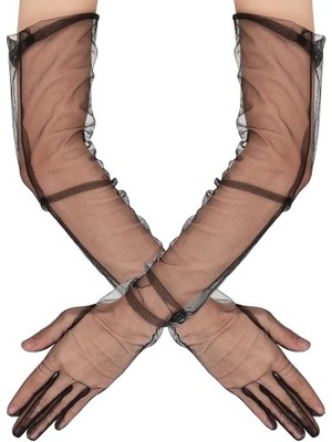 Fırsatkolik Uzun Boy Likralı Siyah Yetişkin Mega Tül Eldiven