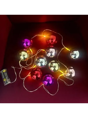 Fırsatkolik 2m 10 LED Pilli Parlak Top Lamba - 2 Kademeli Yılbaşı Ağacı Süsü