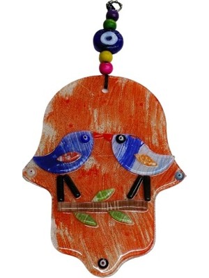 Fırsatkolik Turuncu Kuşlu Füzyon Cam Fatma Ana Eli Duvar Süsü Kapı Süsü