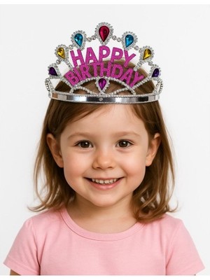 Fırsatkolik Gümüş Renk Happy Birthday Yazılı Doğum Günü Tacı 60 cm