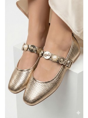 Nmoda Rugan Yumuşak Tuğra Tokalı Şık Kadın Babet Ortopedik Hafif Taban Deri Cilt