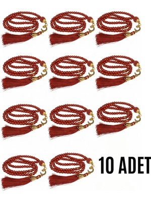 Fırsatkolik Namaz Tesbihi Vavlı 99'lu Cam Incili Ismi Azam Dua Kartı ile Bordo Renk Hediyelik 10 Adet