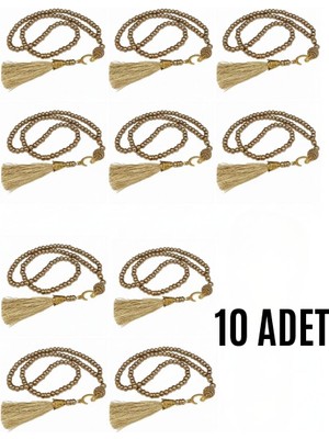 Fırsatkolik Namaz Tesbihi Vavlı 99'lu Cam Incili Ayet-El Kürsi Dua Kartı ile Süt Kahve Renk Hediyelik 10 Adet