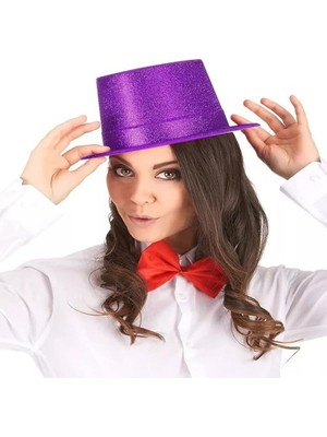 Fırsatkolik Koyu Mor Renk Violet Parıltılı Simli Fötr Silindir Parti Şapkası