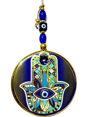 Fırsatkolik Yaldızlı Mavi Renk Fatma Ana Eli Duvar Süsü Cam Duvar Dekoru