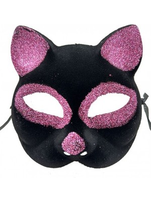 Fırsatkolik Siyah Renk Pembe Simli Kedi Maskesi