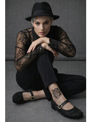 Behtah Kundura Pullu Simli Toka Detaylı Kadın Şık Günlük Babet Ev Babeti