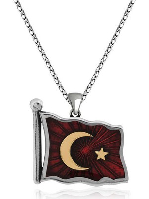 925 Ayar Gümüş Türk Bayrağı Gümüş Kolye T4797