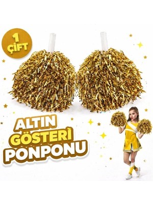 Fırsatkolik 1 Çift ( 2 Adet ) Altın Renk 23 Nisan 19 Mayıs 29 Ekim Okul Gösteri Ponponları