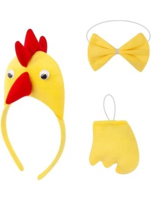 Fırsatkolik Çocuk Horoz Tavuk Kostüm Seti 3 Parça (Taç + Papyon + Kuyruk)