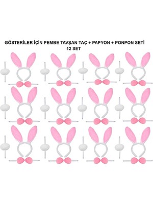Fırsatkolik Pembe Tavşan Kostüm Seti – Taç, Papyon, Ponpon (12’li Paket)
