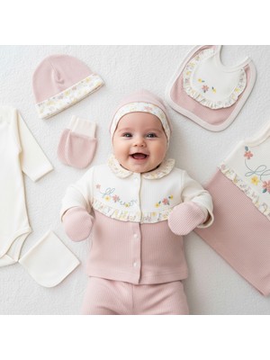 Milays 0-3 Ay Kız Bebek %100 Pamuk Çiçek Nakışlı 10LU Hastane Çıkış Zıbın Seti