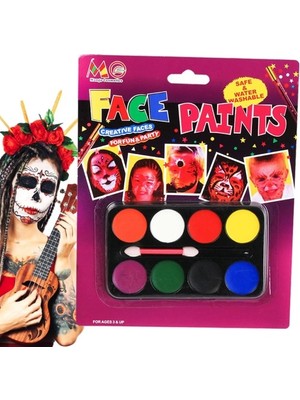 Fırsatkolik Palyaço Yüz Boyama Seti Fırçalı Makyaj Boyama Seti 8 Renk