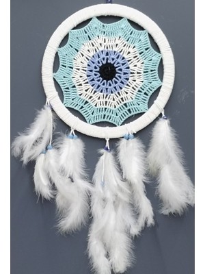 Fırsatkolik Su Yeşili Renginde Nazar Motifli Kuş Tüylü Duvar Süsü