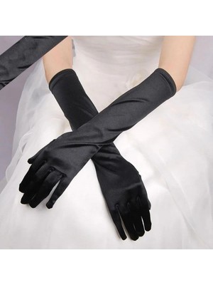 Fırsatkolik Uzun Boy Ekstra Parlak Saten Eldiven Siyah Renk