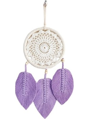 Fırsatkolik Lila Rengi Yapraklı El Yapımı Makrome Duvar Süsü