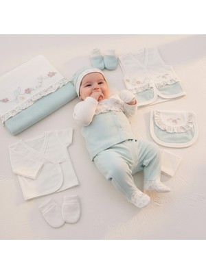 Milays 0-3 Ay Kız Bebek %100 Pamuk Çiçek Nakışlı 10LU Hastane Çıkış Zıbın Seti