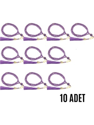 Fırsatkolik Namaz Tesbihi Vavlı 99'lu Cam Incili Ismi Azam Dua Kartı ile Mor Renk Hediyelik 10 Adet