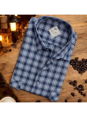 Eren Style Linen Keten Klasik Uzun Kollu Iki Cepli Kapaklı Mavi Baba Gömleği (Regular Kalıp)