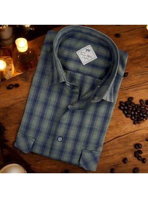 Eren Style Linen Keten Klasik Uzun Kollu Iki Cepli Kapaklı Mavi Baba Gömleği (Regular Kalıp)