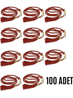 Fırsatkolik Namaz Tesbihi Vavlı 99'lu Cam Incili Esma'ul Hüsna Dua Kartı ile Bordo Renk Hediyelik 100 Adet