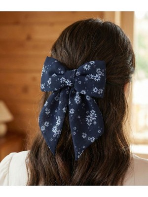 Jz Moda Siyah Beyaz Papatya Desenli Şifon Kurdele Otomatik Mekanizmalı Saç Tokası