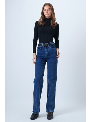 Bacc Mavi Yüksek Bel Düz Paça 5 Cepli Denim Pantolon BCHNW-251205