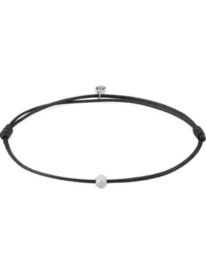 Gümüş Kaplama Çelik Siyah Şans Erkek Ip Bileklik