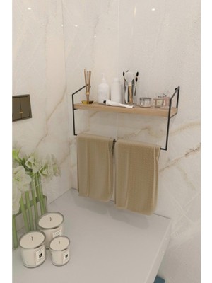 UltraMint Ahşap-Metal Banyo Lavabo El Havluluğu Düzenleyici Duvar Rafı