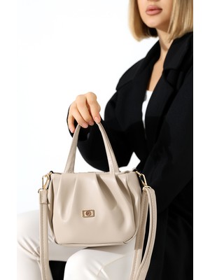 BALANZ Bej Kadın Çanta Astarlı Fermuarlı - Çapraz Askılı Omuz ve El Çantası Kücük Boy