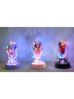 Fırsatkolik LED Işıklı Müzikli Cam Fanus Içinde Gül Buketi