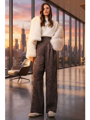 Bacc Antrasit Desenli Fermuar Kapamalı Çift Cepli Palazzo Pantolon BCHCA-251233