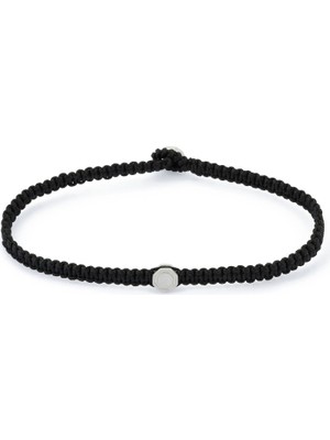 Gümüş Kaplama Çelik Siyah Makrome Örgü Erkek Bileklik