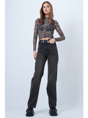 Bacc Antrasit Yüksek Bel Düz Paça 5 Cepli Denim Pantolon BCHNW-251205