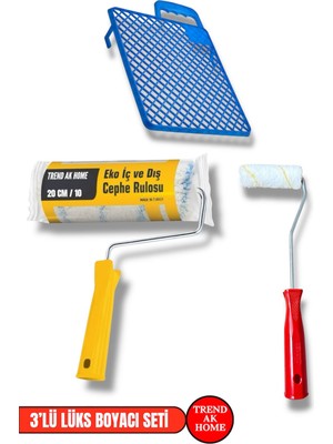 Trend Ak Home 3’lü Boyacı Seti – 20 cm Rulo + 10 cm Rulo + Boya Izgara (Rulo Eleği)