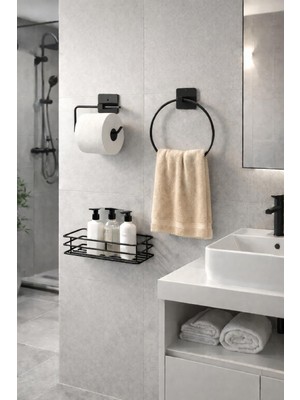 3'lü Set Yapışkanlı Banyo Düzenleyici Duşakabin Şampuanlık Banyo Rafı Wc Kağıtlık ve Havluluk