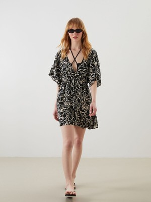 Lc Waikiki Yeni Sezon V Yaka Desenli Kadın Plaj Elbisesi