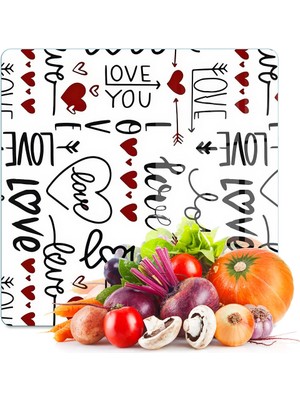 Decovetro Cam Kesme Tahtası ve Sunumluk Kare Love Serisi Yazı Desenli 30 x 30 cm