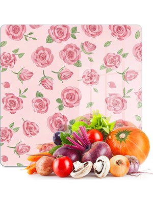 Decovetro Cam Kesme Tahtası ve Sunumluk Kare Love Serisi Gül Desenli 30 x 30 cm