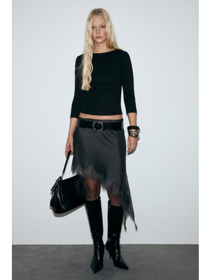 Grimelange SONELITA Kadın Yumuşak Ve Esnek Kumaşlı Truvalar Kollu Siyah Bluz