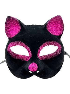 Fırsatkolik Siyah Fuşya Simli Süet Kedi Maskesi