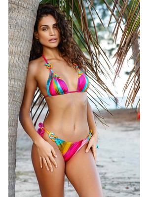 Ayyıldız 4602 Mavi Fuşya Desenli Bikini Takımı