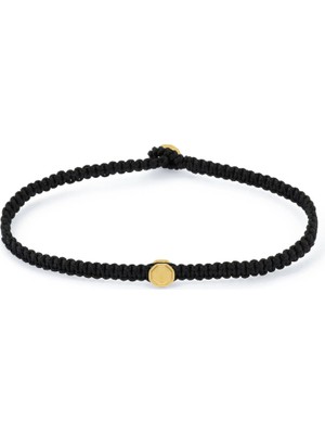 Altın Kaplama Çelik Siyah Makrome Örgü Erkek Bileklik