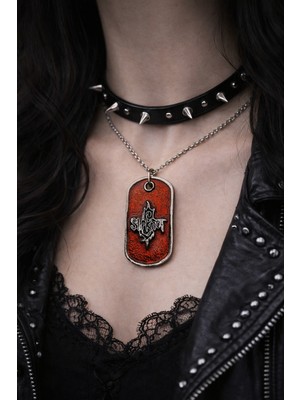 Herşey Nota Slipknot Grubu Metal Künye Kolye – Kırmızı Renk Unisex Zincirli Tasarım