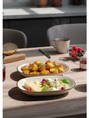 2'li Porselen Kayık Tabak 25 cm Desenli Sunumluk