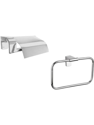 UltraMint Krom Paslanmaz Kare Havluluk ve Kapaklı Tuvalet Kağıtlık Banyo Seti