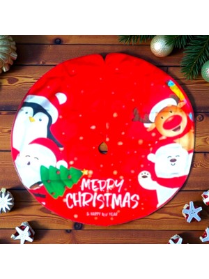 Oktay Sesal Çam Ağacı Altlığı 88 cm Büyük Model Kırmızı Noel Figürlü Profosyonel Çam Ağacı Eteği