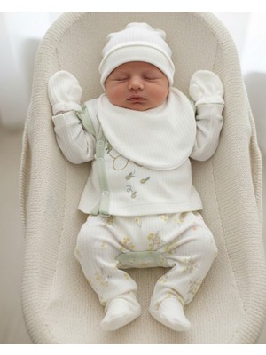 Ege Bebek Kız Bebek 5'li Kelebek Desenli, Hastane Çıkışı Zıbın Seti %100 Pamuklu Yeni Doğan Zıbın