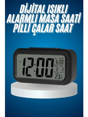 Fırsatkolik Işıklı Dereceli Masa Ofis Saati Alarmlı Termometre Takvim Çalar Saat